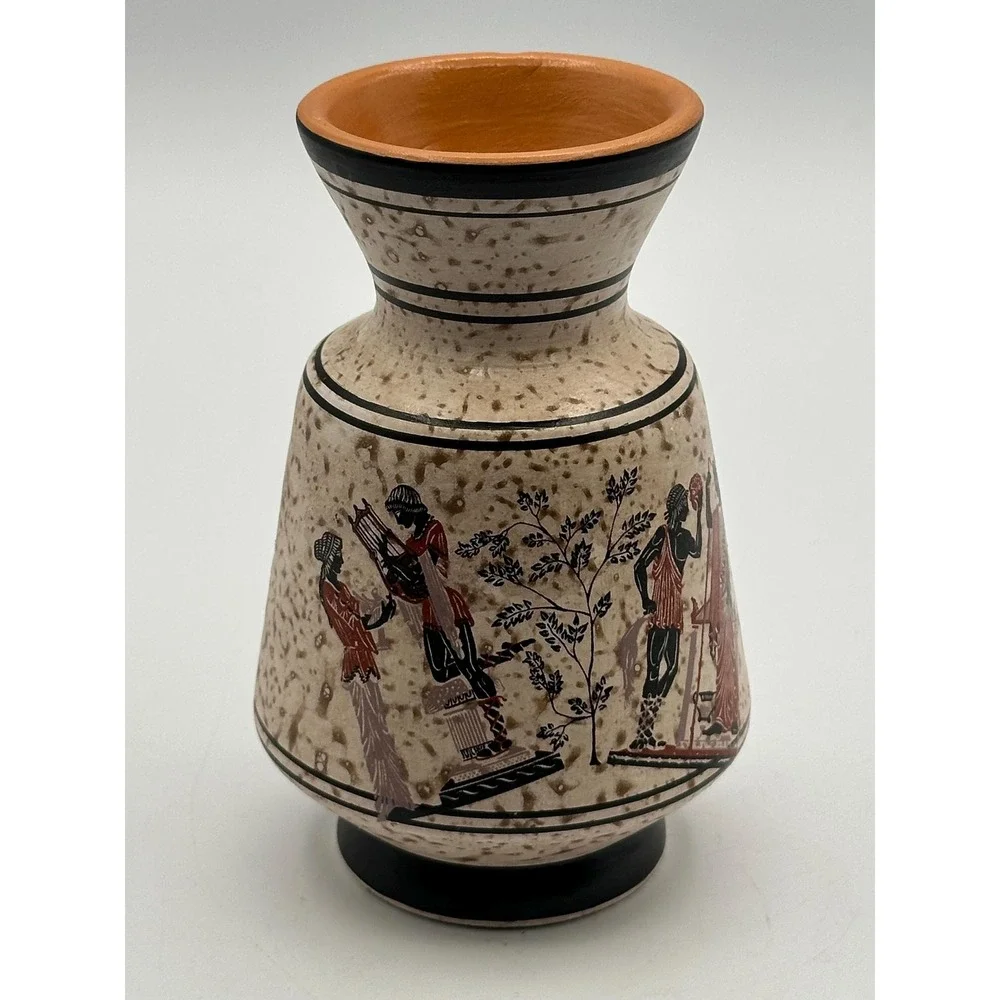 Vintage Terracotta Vase Rhodes Greece Classical Hand-Painted  Greek Pottery